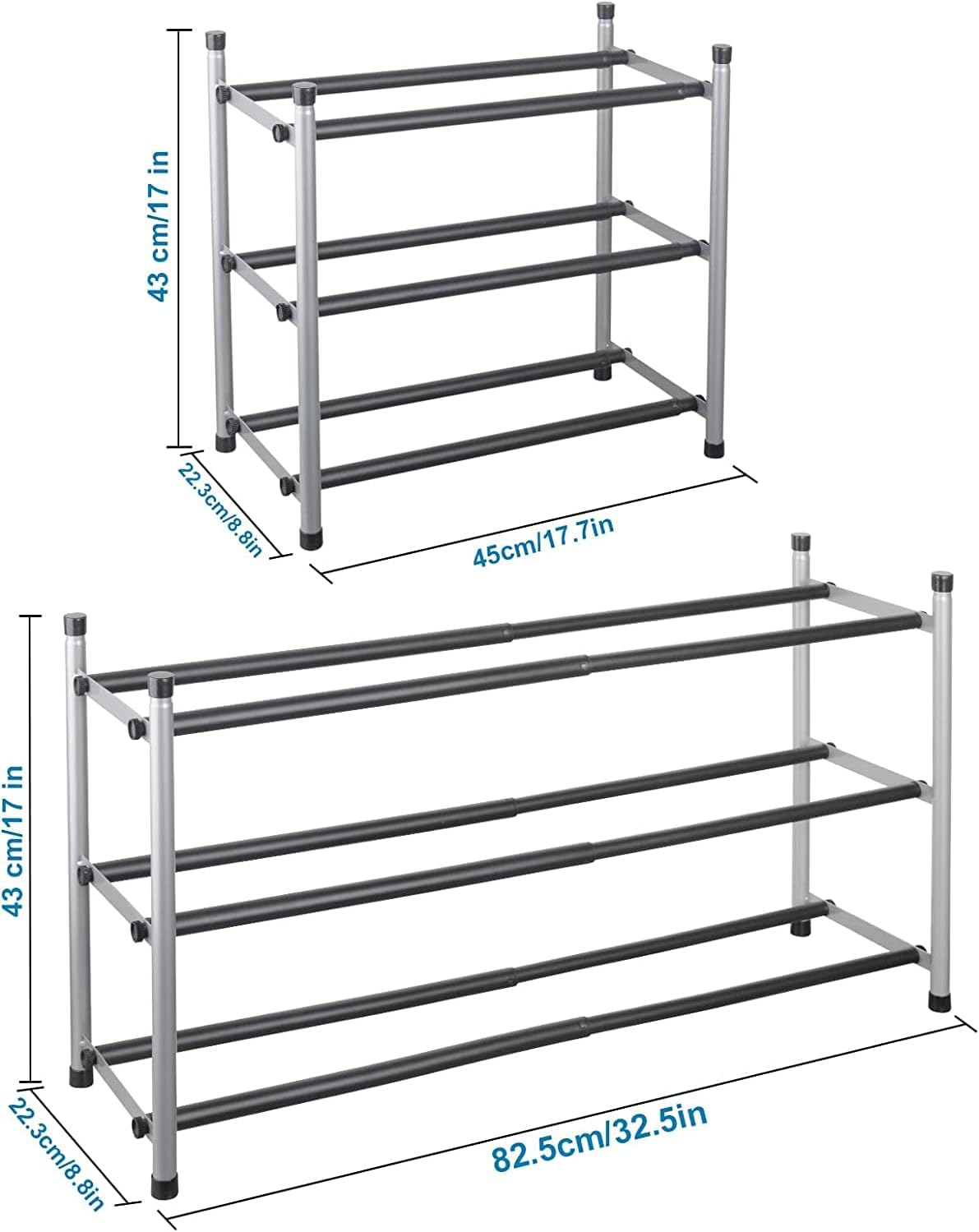3-Tier Expandable Shoe Rack Stackable Shoe Organizer Adjustable Metal Iron Shoe Shelf, Free Standing Storage for Closet Entryway Doorway Bedroom Footwear image number 4
