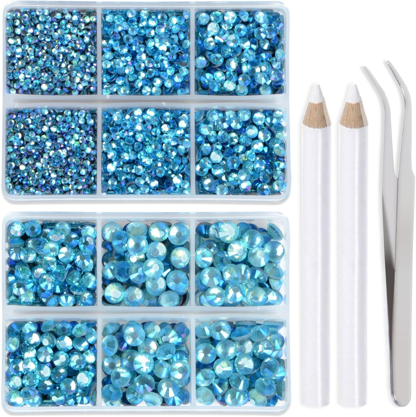 Lpbeads 6400 Pieces Metallic Rose Gold and Metallic Silver Hotfix Rhinestones Flat Back 5 Mixed Sizes Crystal round Glass Gems with Tweezers and Picking Rhinestones Pen