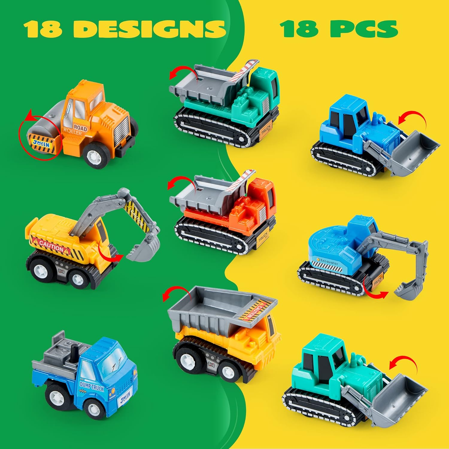 JOYIN 18 Piece Pull Back Car Assorted Mini Truck Model Car, Friction Powered Race Cars Vehicle Set for Toddlers, Boys, and Girls&rsquo; Educational Pretend Play image number 6