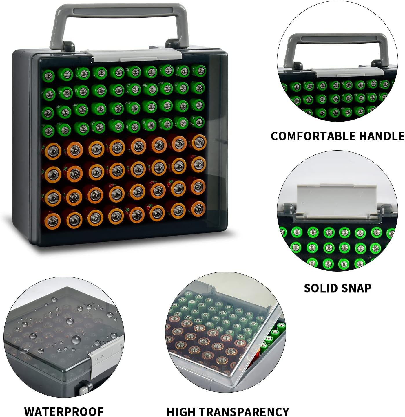 FULLCASE Battery Storage Organizer Holder Holds 72 AA AAA Batteries, Box Cases Garage Container, Home Drawer Organization Dispenser (Case Only) (White) (Gray) - Grey image number 3
