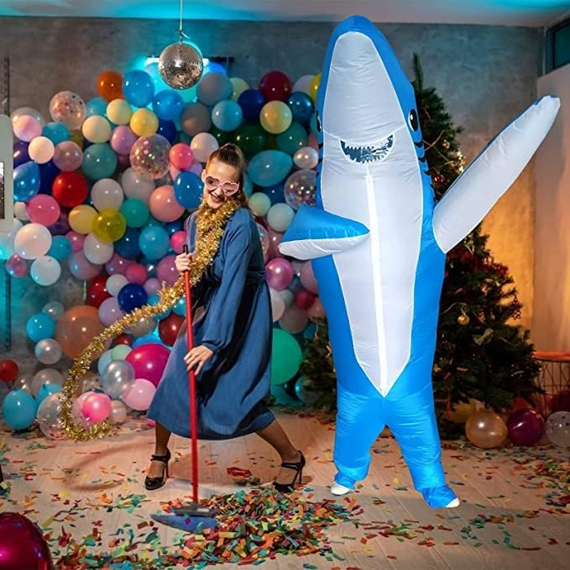 Inflatable Shark Costume Air Blow up Jumpsuit Fancy Dress Funny Carcharias Suit for Cosplay Party - Pink image number 4