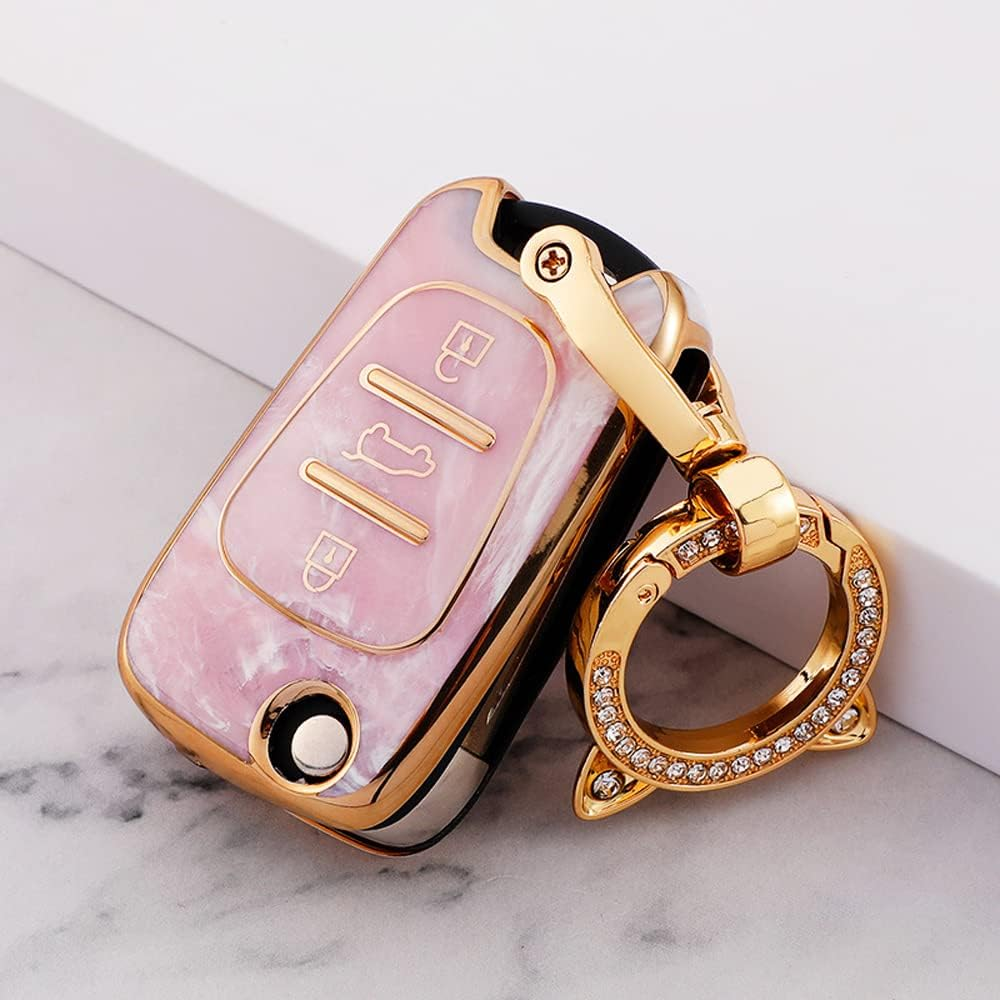 Ontto Tie-Dye TPU Car Key Fob Cover Fit for Hyundai Ix20 Ix35 I20 I30 I35 Elantra Kia Ceed Sportage Rio Sorento 3 Buttons Flip Key Case Keyring Remote Keychain Key Holder Accessories Pink