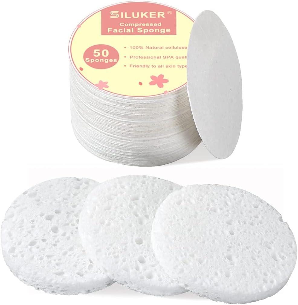 50-Count Compressed Facial Sponges for Daily Cleansing and Gentle Exfoliating, 100% Natural Cellulose Spa Sponge Perfect for Removing Dead Skin, Dirt and Makeup
