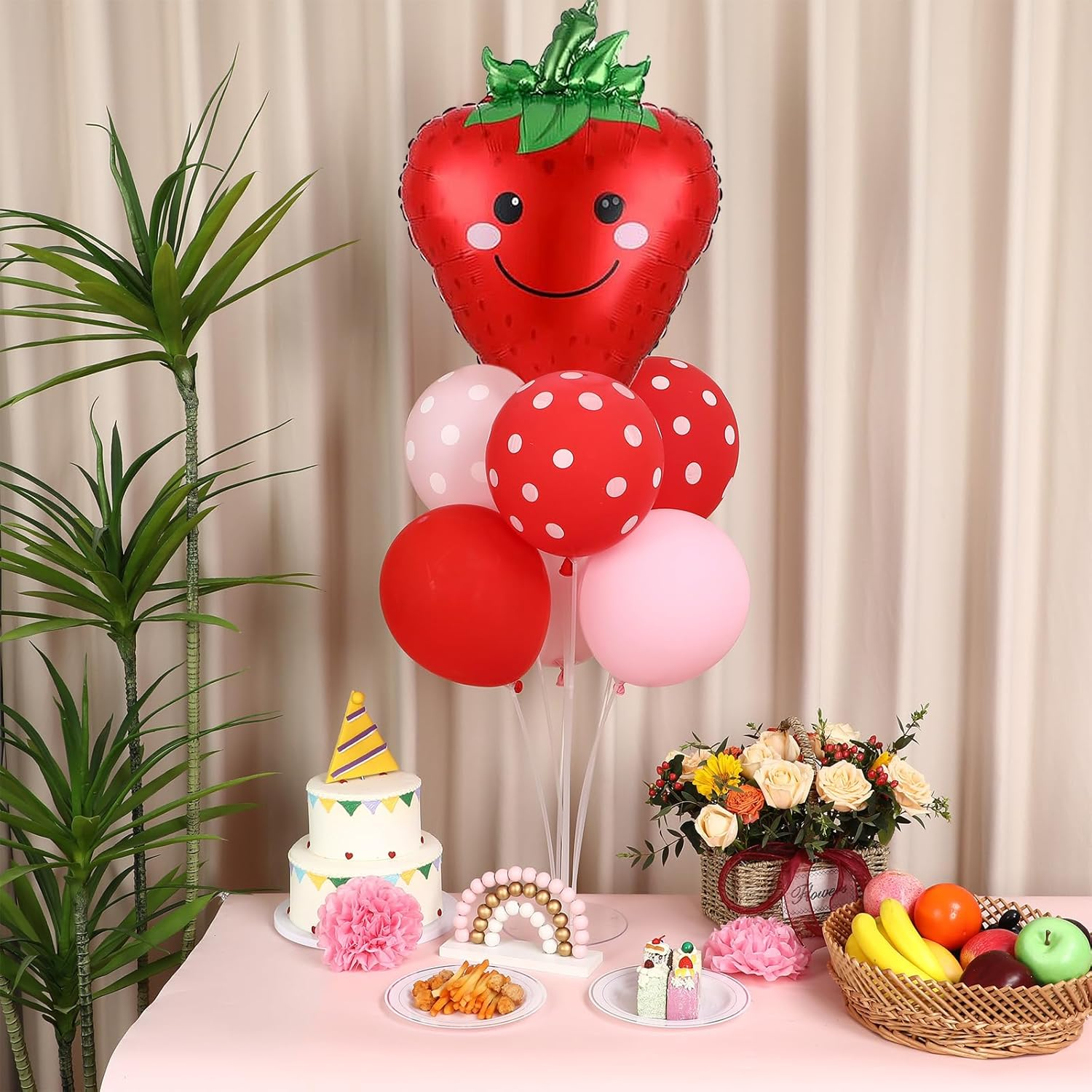 4 Sets Strawberry Party Balloons Stand Kit with Strawberry Foil Balloons Sweet Strawberry 1St Party Balloon Centerpiece for Tables for Girls Strawberry Birthday Baby Shower Decoration image number 2