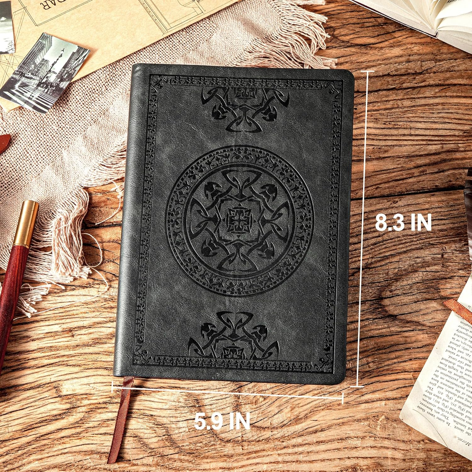 CAGIE Leather Vintage Journal for Men Soft Cover 256 Lined Pages Notebook 180 Lay Flat for Writing Travel Diary, 5.7'' X 8.3'', Black image number 1