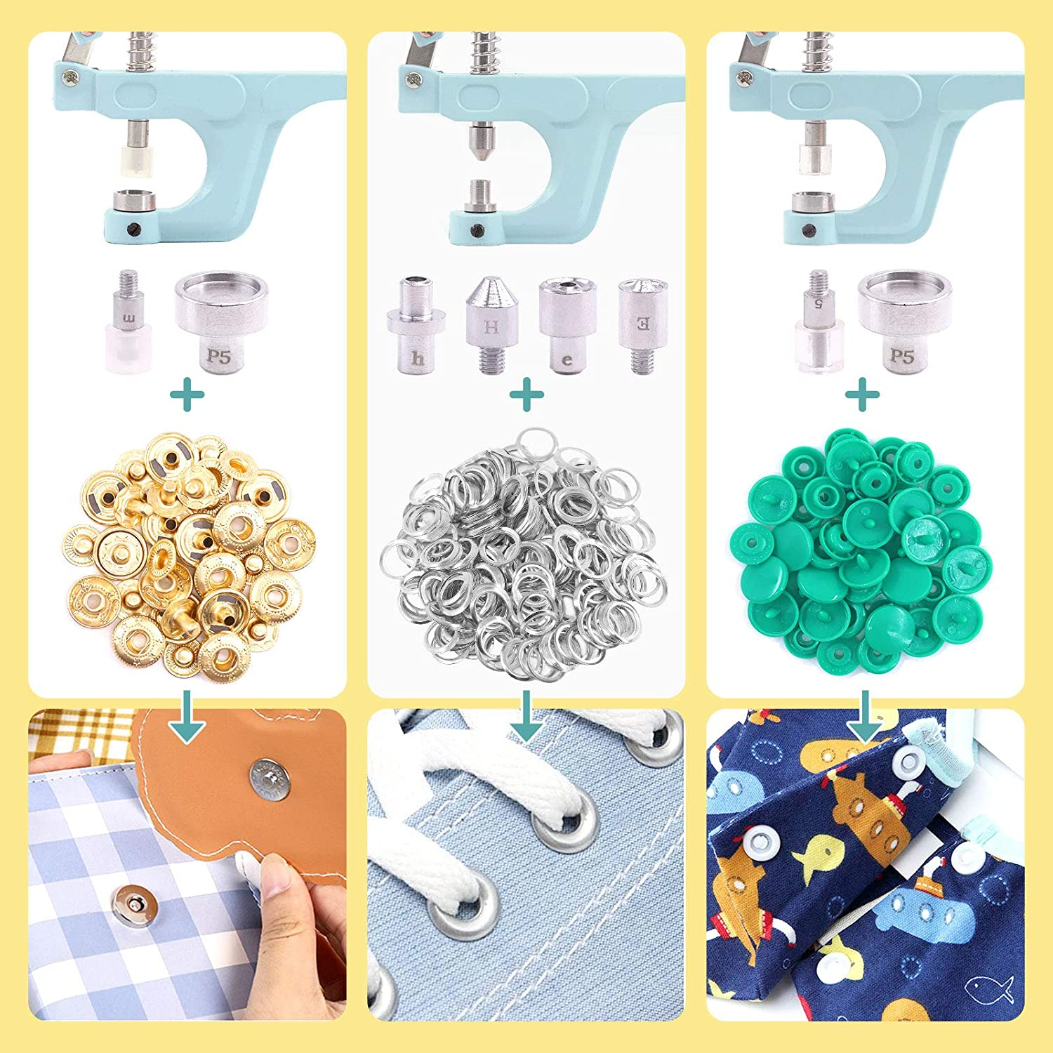 Keadic Snap Fasteners Kit with Pliers, 31 Colors 408Sets T5 Plastic Metal Buttons, Snaps and Snap Pliers Set for Sewing and Crafting, DIY Projects, Includes Storage Box image number 2