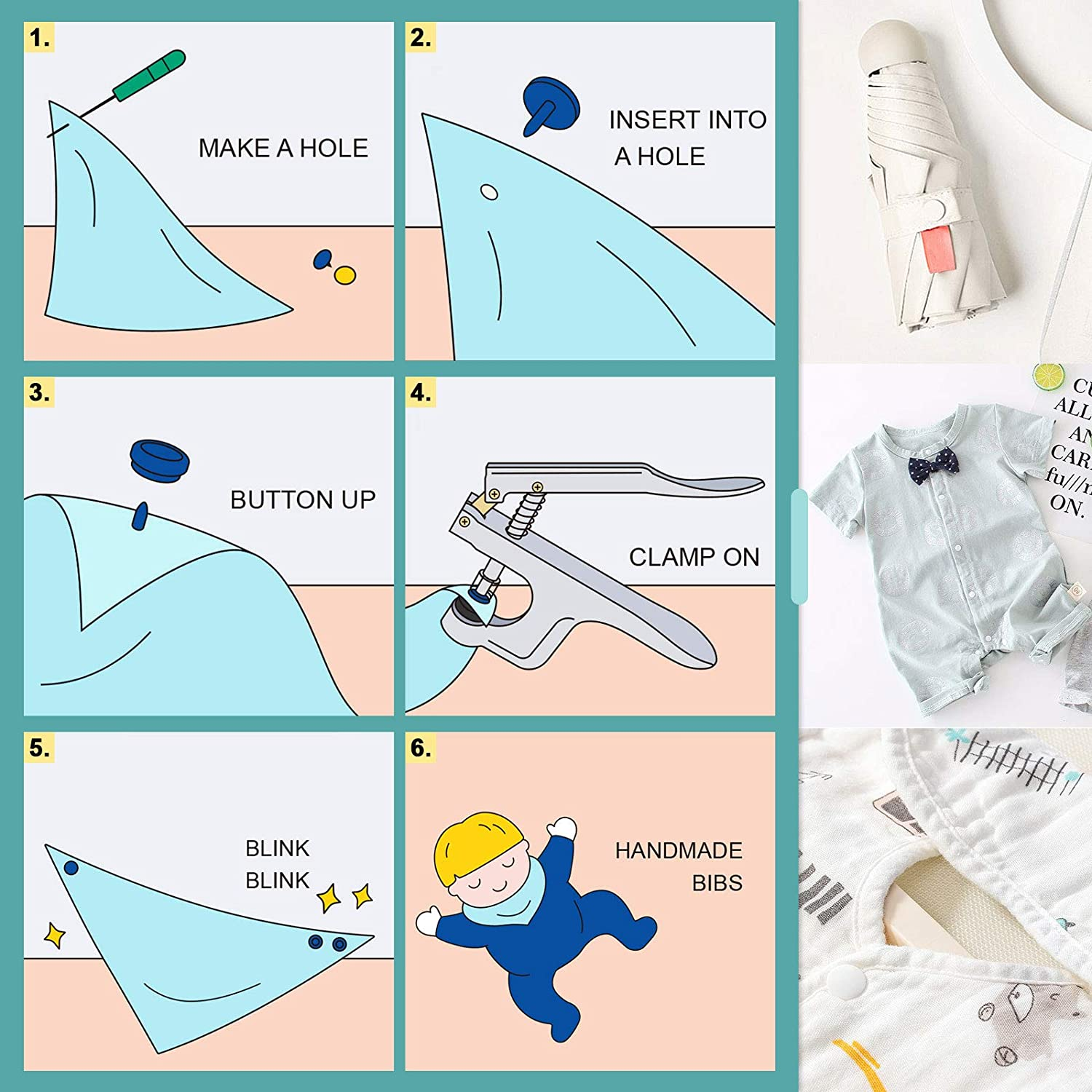 Keadic Snap Fasteners Kit with Pliers, 31 Colors 408Sets T5 Plastic Metal Buttons, Snaps and Snap Pliers Set for Sewing and Crafting, DIY Projects, Includes Storage Box image number 3