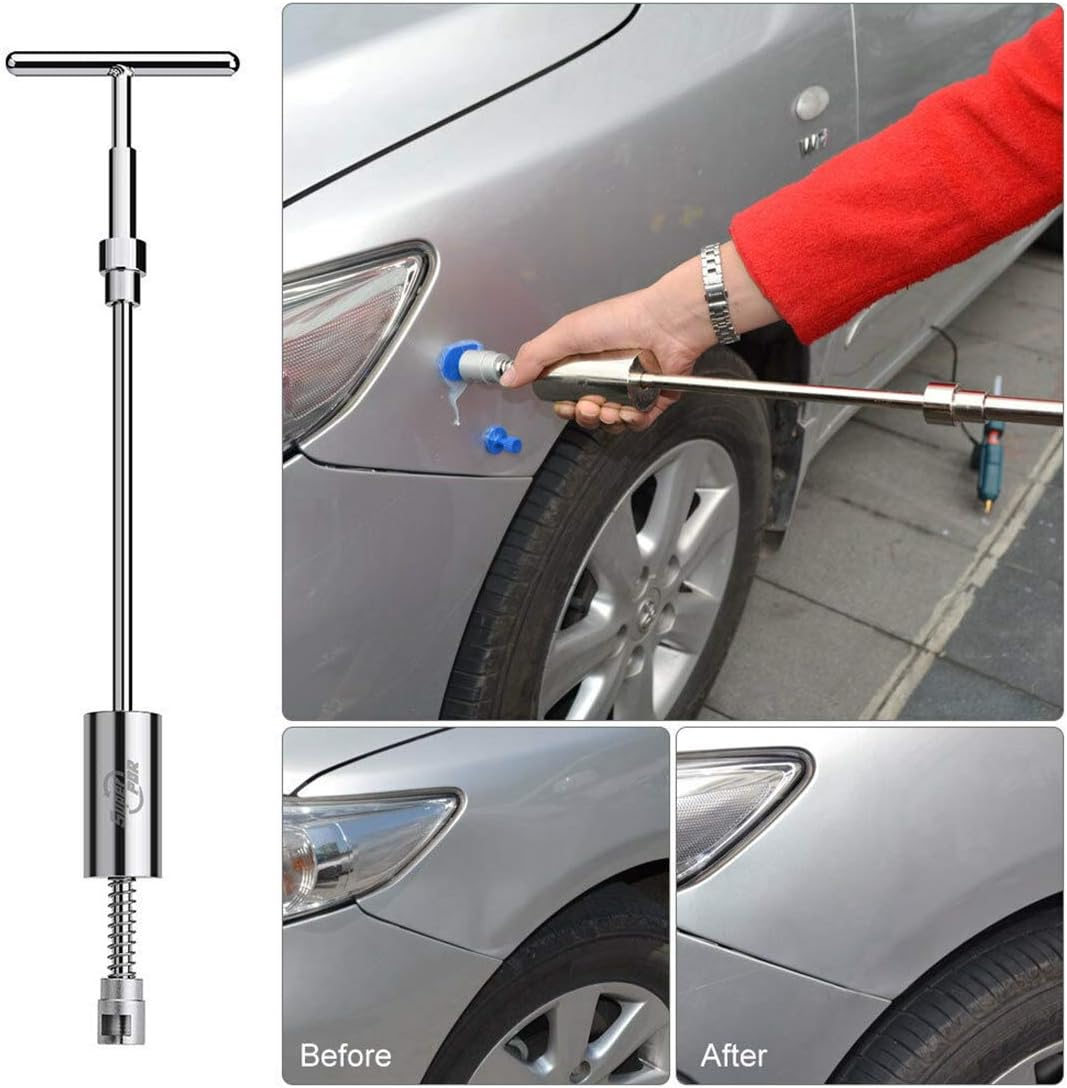 Car Paintless Hammer Repair Dent Puller 2 in 1 Sliding Hammer Dent Repair Tools with Glue Gun Glue Sticks Bridge Puller Tabs (Kit E) image number 2