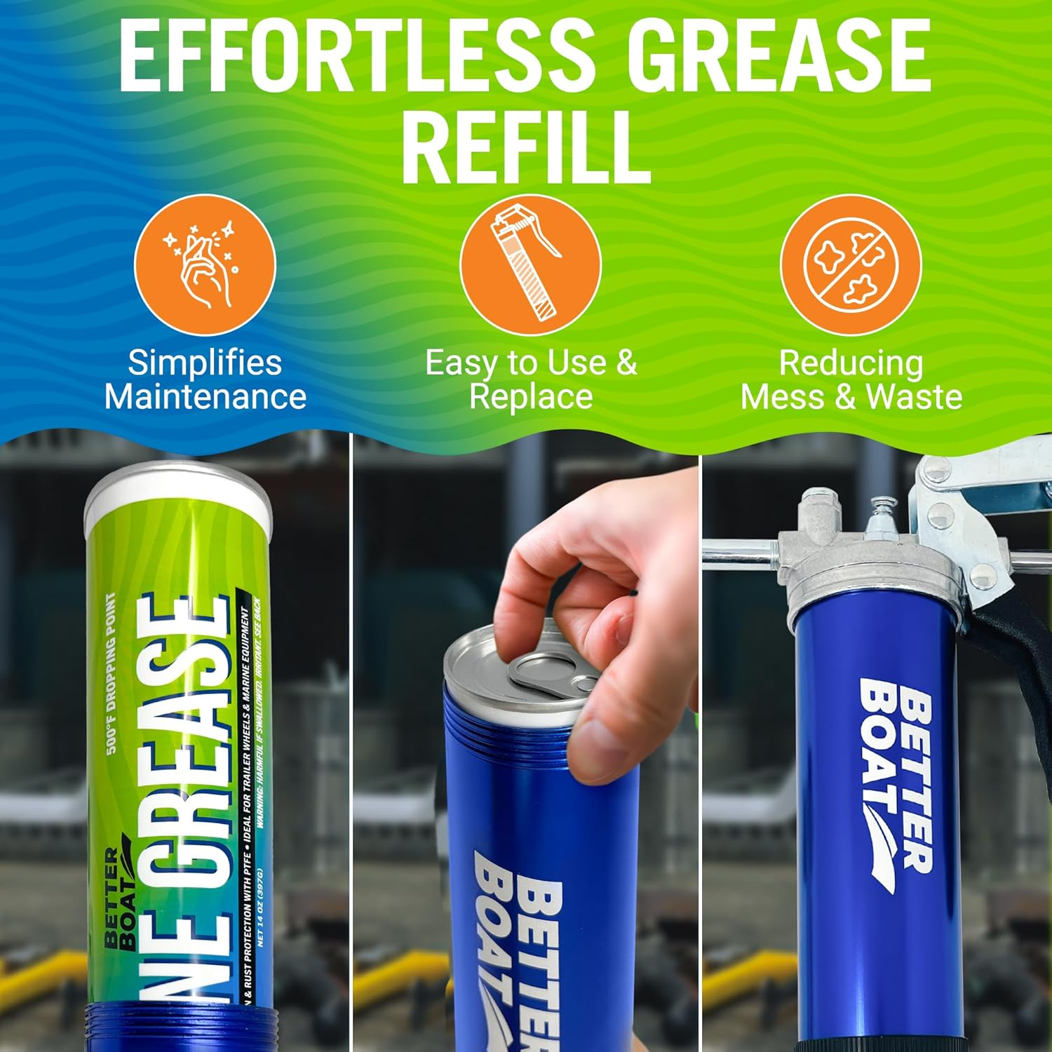 Better Boat 2PK Marine Grease Tube 14 Oz Wheel Bearing Waterproof High Temp Cap Packer Cartridges for Grease Gun NLGI 2 - 2 Pack 14Oz Cartridge image number 1