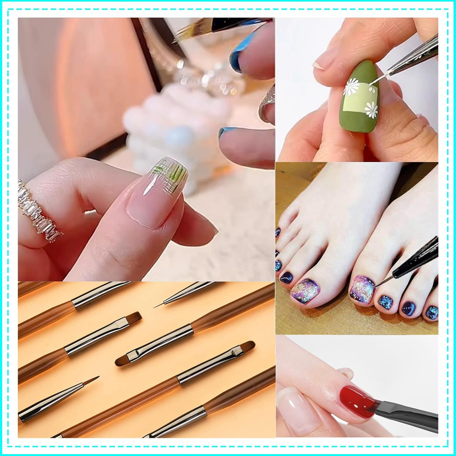 5PCS Dotting Pens with 9PCS Nail Painting Brushes,Acrylic Nail Brush, Nail Art Design Pen Painting Tools with Home and Professional Salon Use image number 3