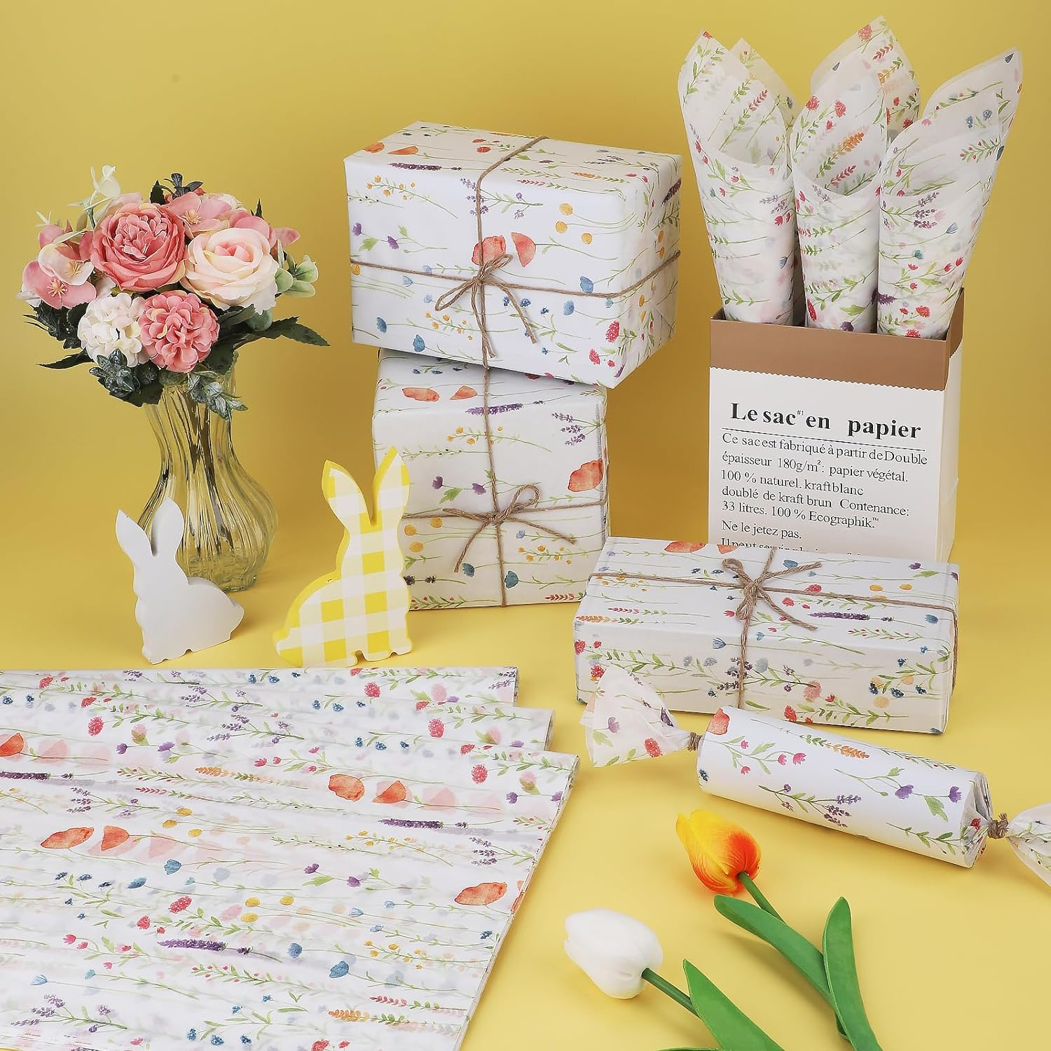 100 Sheets Spring Flower Tissue Paper, 20X14 Inches, Easter Plaid Party Supply, Gift Wrap, Decoration, DIY Craft, Wedding image number 1