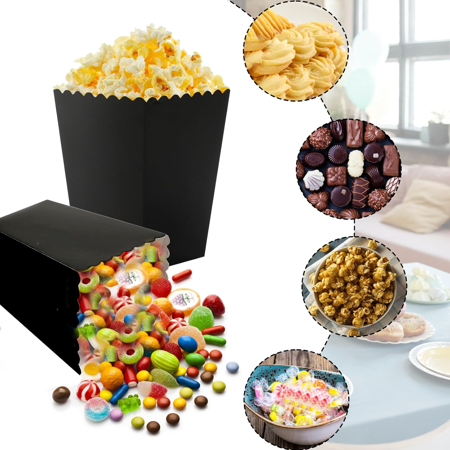 200 Pcs Mini Popcorn Boxes for Party Black Popcorn Bags Cardboard Popcorn Cups Disposable Snack Candy Popcorn Containers Holder for Halloween Christmas Birthday Wedding (2.2 X 4.2 X 3 Inches) image number 5