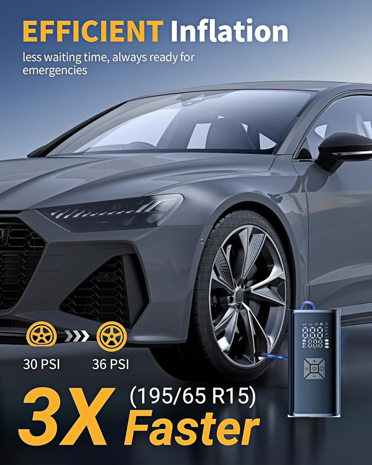 Tire Inflator Portable Air Compressor, 150 PSI Cordless Mini Bike Tire Pump, Air Pump for Auto, Motorcycle, Bicycle, Balls with Pressure Gauge&Led Light image number 4