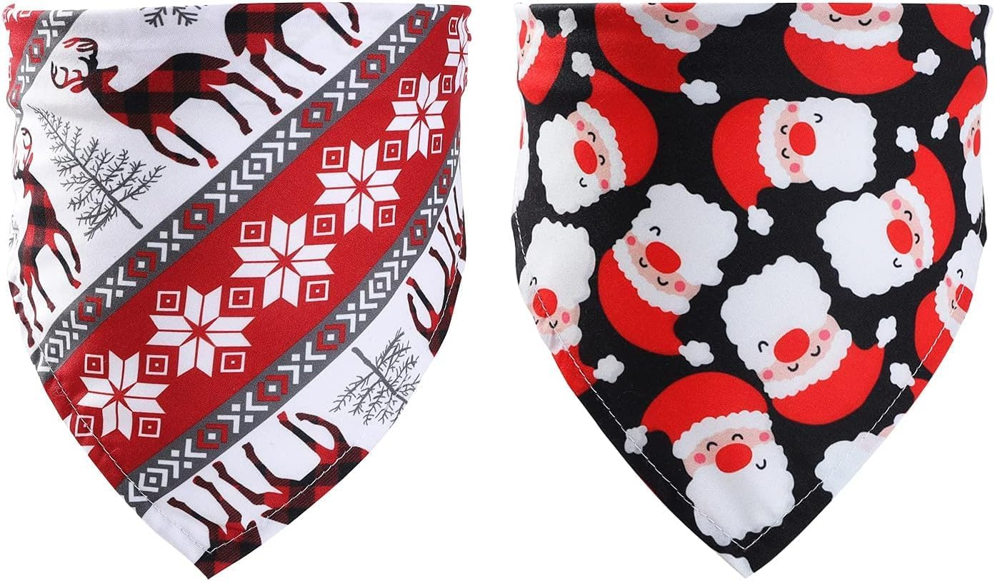 Christmas Dog Bandanas,2 Pcs Pet Bandanas Xmas Pet Triangle Scarf Santa Claus Dog Kerchief Set Deer Triangle Bibs Pet Scarf Neckerchief Washable Pets Bibs for Dogs Cats Costume Accessories Gift image number 4