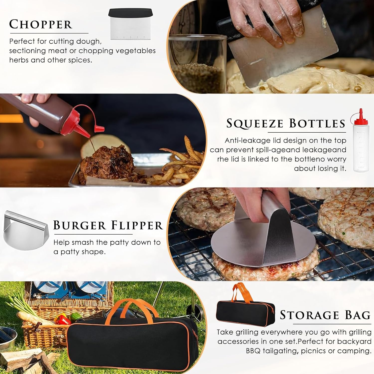 34PCS Griddle Accessories Kit, Flat Top Grill Accessories Set for Blackstone, Grill Spatula Set with Enlarged Spatulas, Basting Cover, Scraper for Outdoor Barbecue image number 4