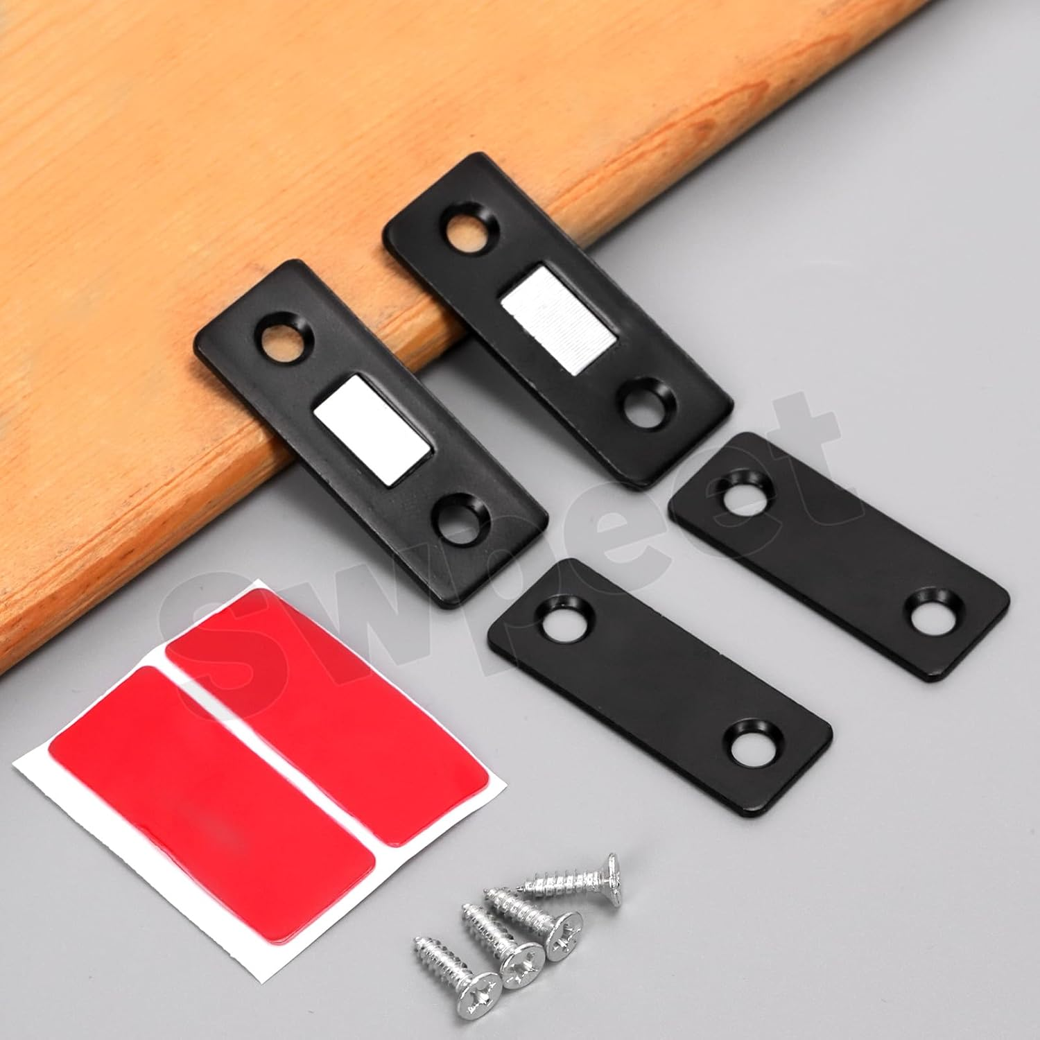 Swpeet 12 Pack Black Stainless Steel Cabinet Magnetic Catch Assortment Kit, Ultra Thin Cabinet Magnetic Catch Adhesive Cabinet Door Magnets for Door Kitchen Cupboard Closure Closet Door Closer image number 5