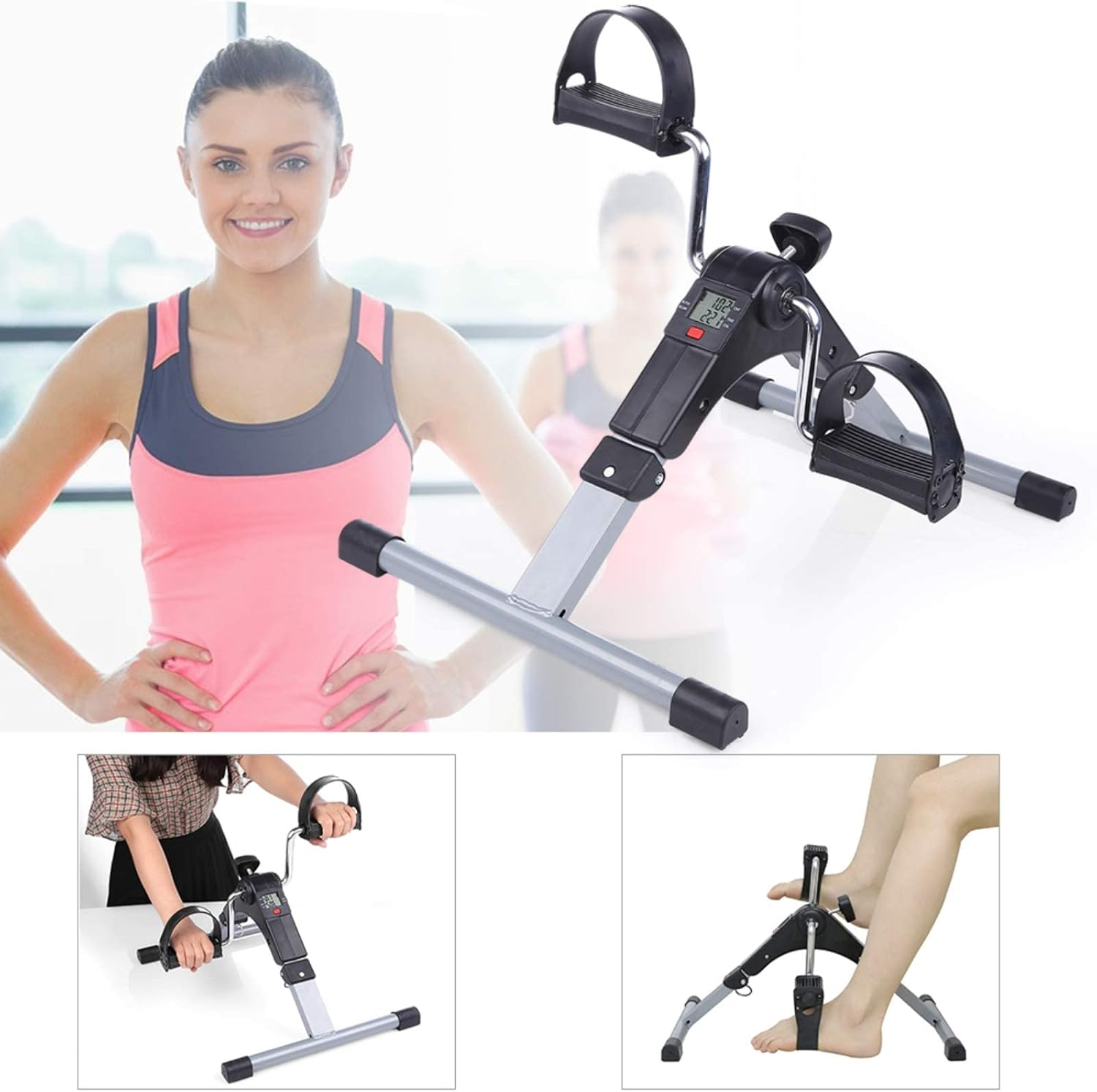 Uten Folding Pedal Exerciser, Mini Exercise Bike, Portable Foot Peddler Desk Bike for Leg and Arm Exercisers, Adjustable Sitting Workout with Electronic Display image number 6