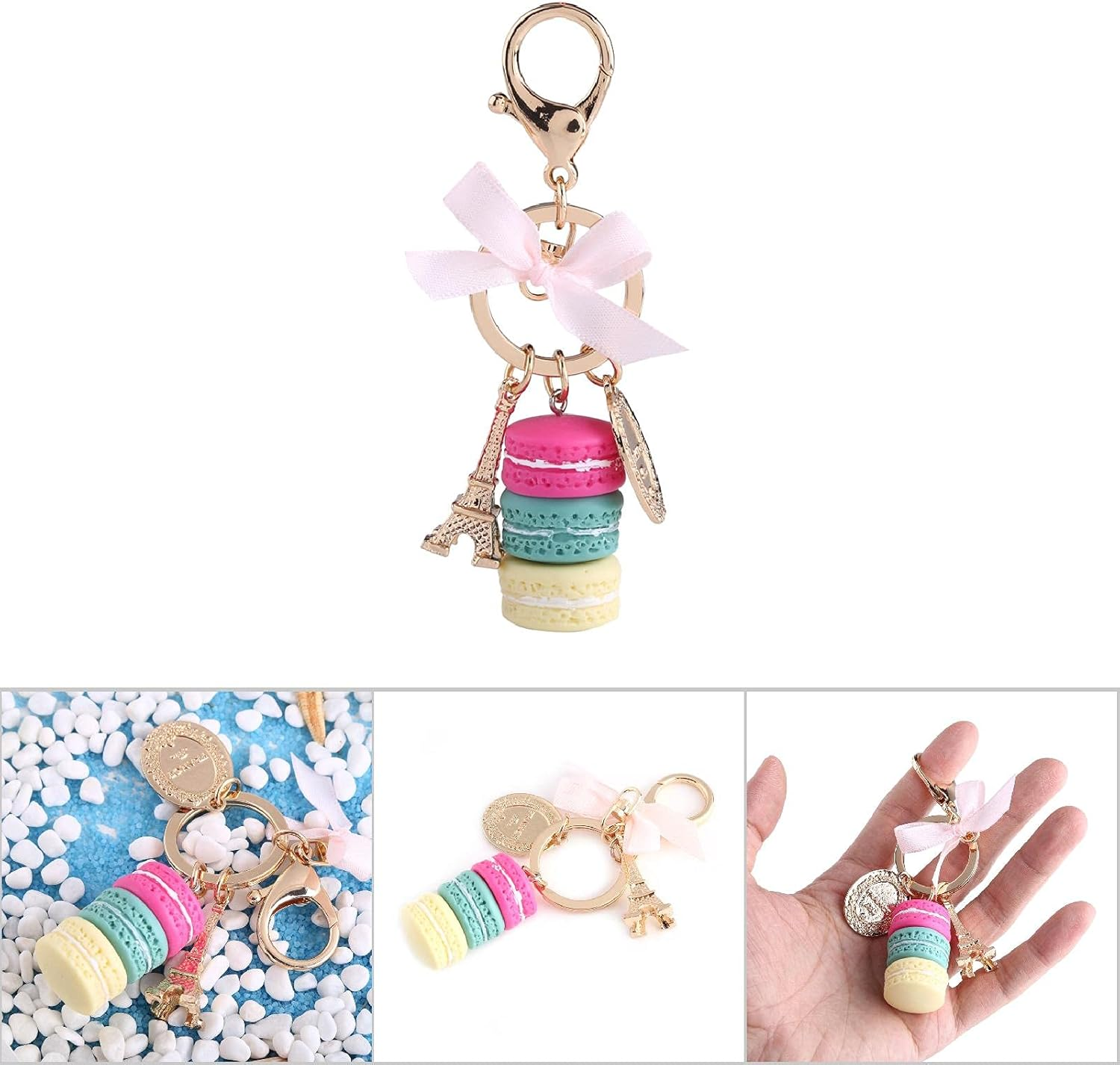 Colorful Alloy Keychain, Mini Macaroon Cute Eiffel Tower Keychain Keyring Bag Pendant Car Charm Decoration Accessory for Car Key Handbag (Rose Red) image number 4