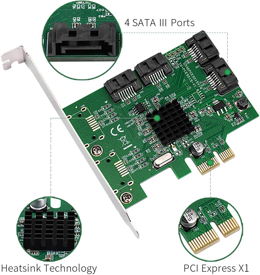 IO Crest 4 Port SATA III Pci-E 2.0 X1 Controller Card Marvell Non-Raid with Low Profile Bracket SI-PEX40064 image number 4
