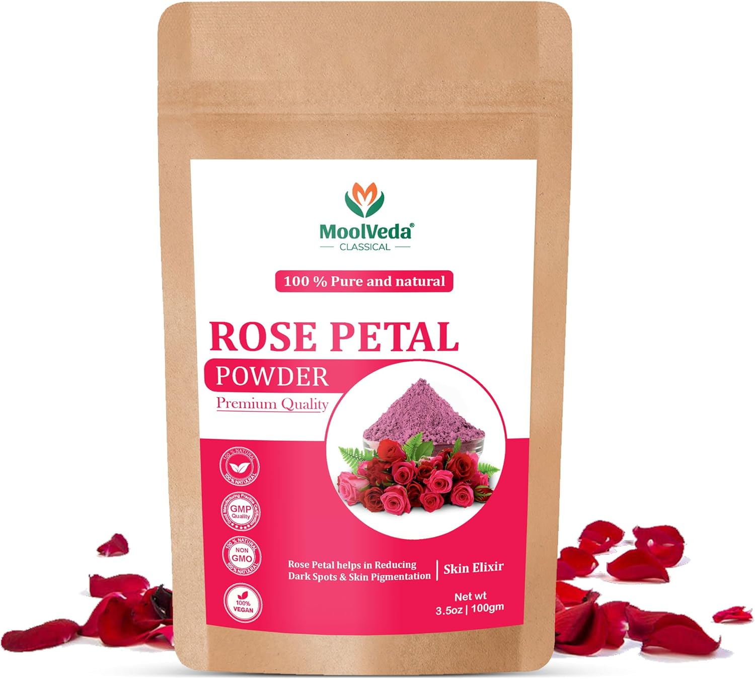 Pure & Natural Rose Petal Powder for Skin, Face Pack Mask for Fairness, Tanning & Glowing Skin, 100Gm image number 2