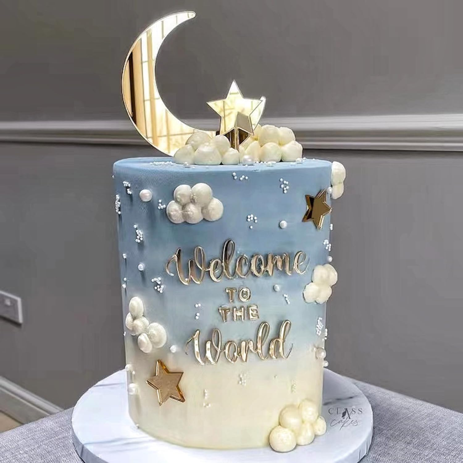 Moon Star Cake Toppers,Acrylic Cake Decorations Twinkle Twinkle Little Star Celestial Cake Charms Mirror Gold for over the Moon Baby Shower Wedding Birthday Party image number 4