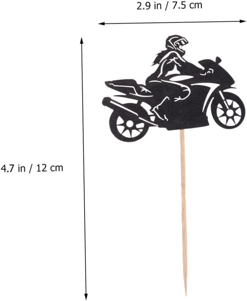 Ciieeo 40Pcs Motorcycle Cupcake Toppers Racing Cake Decor Birthday Party Dessert Black Sports Racing Cupcake image number 5