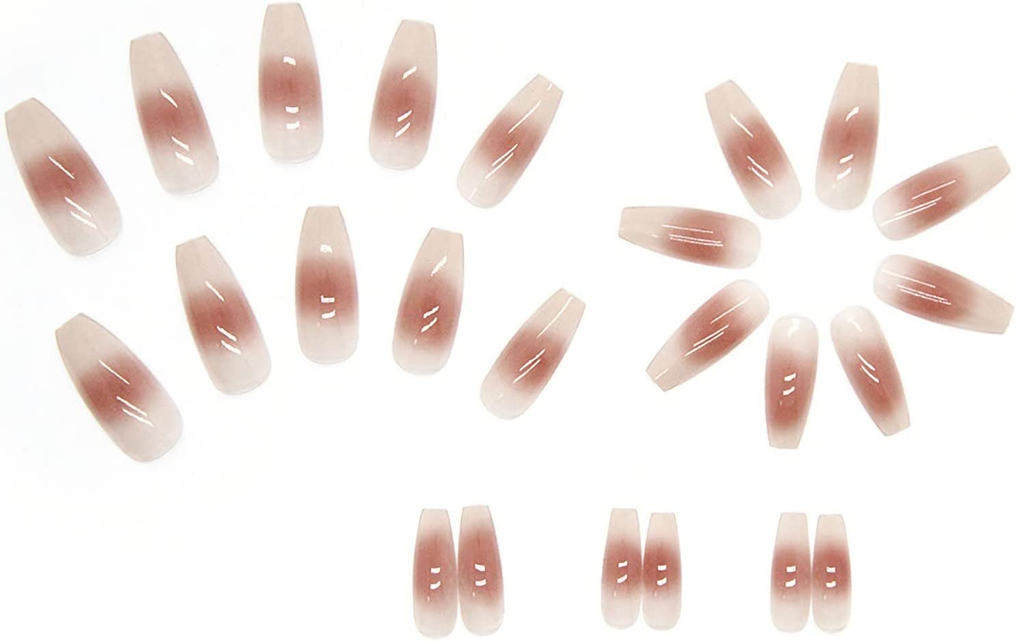 Gradient Press on Nails Coffin Long Fake Jelly Nails Acrylic Full Cover Artificial Glossy False Nails for Women and Girls 24PCS image number 4