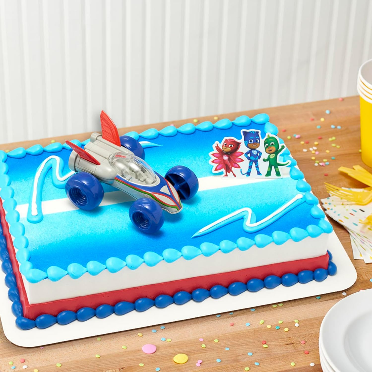 Decoset&reg; PJ Masks save the Day Cake Topper, 2 Piece Cake Decoration with Free-Wheeling Car and Catboy, Owlette, and Gekko Pic | for Birthday, Parties, Celebration image number 4