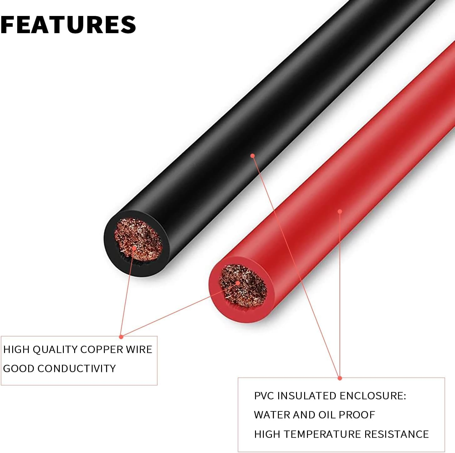 Battery Cable Set,30 Cm 5 AWG 3/8" Ring Copper Power Inverter Cables with Terminals,Battery Power Inverter Wire for Car, Vehicle, RV, Solar - Red + Black image number 2