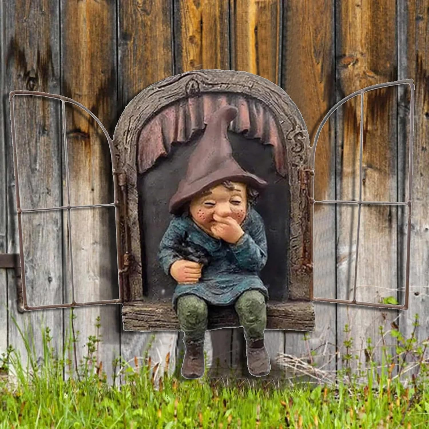 7 Inch Elf Out the Door Tree Hugger, Garden Gnome Statue，Elf Out the Door Tree Hugger,Funny Garden Tree Decoration， Patio Yard Lawn Porch Decoration, Women image number 1