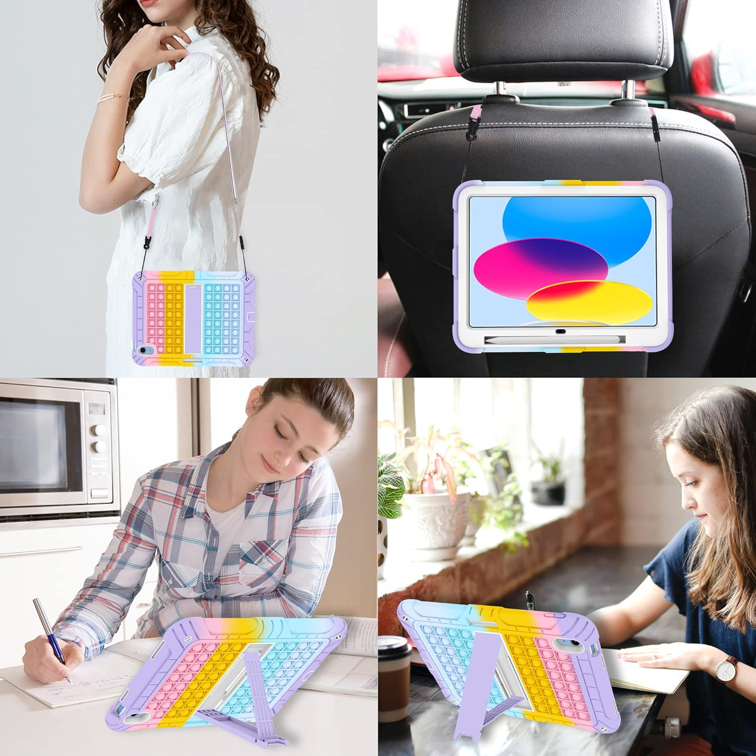 Herize Ipad 10/11Th(A16) Generation 10.9 Inch Case Cover 2022/2025 with Pencil Holder&Shoulder Strap, Ipad 10Th Gen A2757/A2777 Heavy Duty Shockproof Protective Case with Kickstand for Kids Girls Boys - Purple image number 6