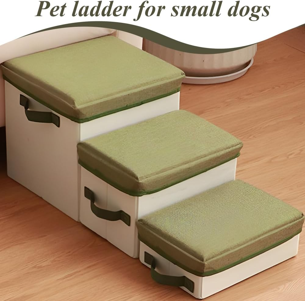 3-Step Dog Stairs with Storage, Non-Slip Bottom Pet Steps, Foldable Storage Pet Ramp, Storage Box Suitable for Small Dogs Cats Bed Couch and Sofa (Green, 70 * 30 * 30 CM) ﻿ image number 3
