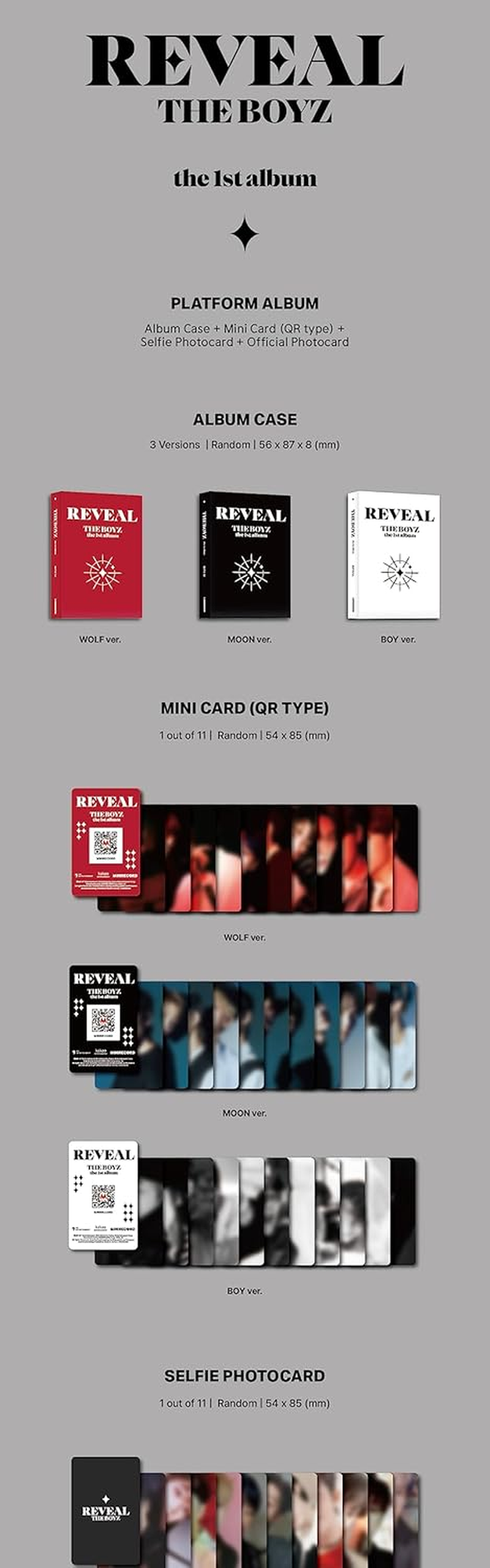 THE BOYZ REVEAL 1St Album Platform Random Version Case+1P QR Type Mini Card+1P Selfie Photocard+11P Official Photocard+Tracking Sealed image number 1