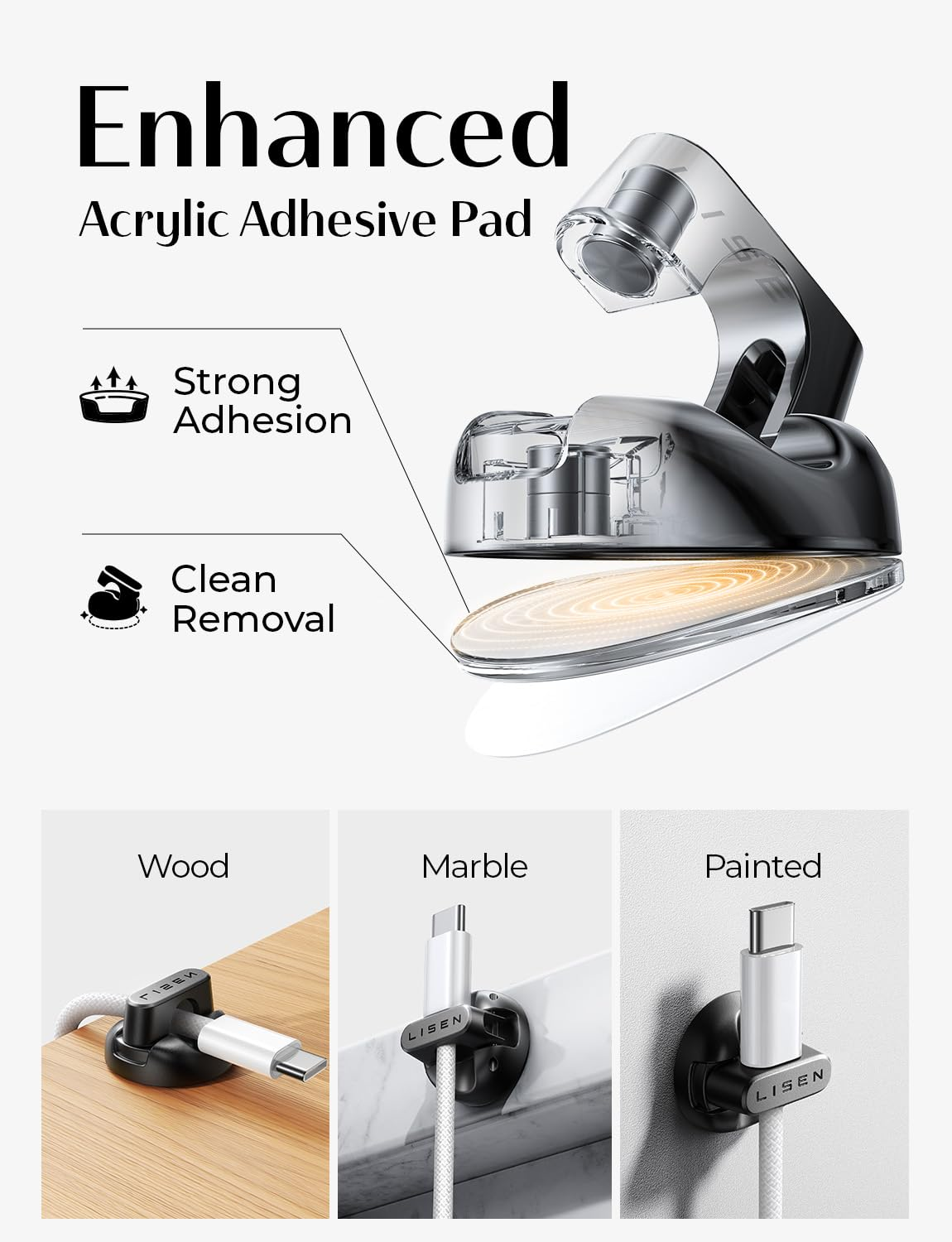 LISEN 8 Pack Cable Holder, Magnetic Cable Clips [1S Snap-On] Cord Holder, Office Desk Organizers and Accessories with 4 Extra Strong Adhesive Pads, Wire Organizer for Nightstand, Home, Wall, Car image number 6