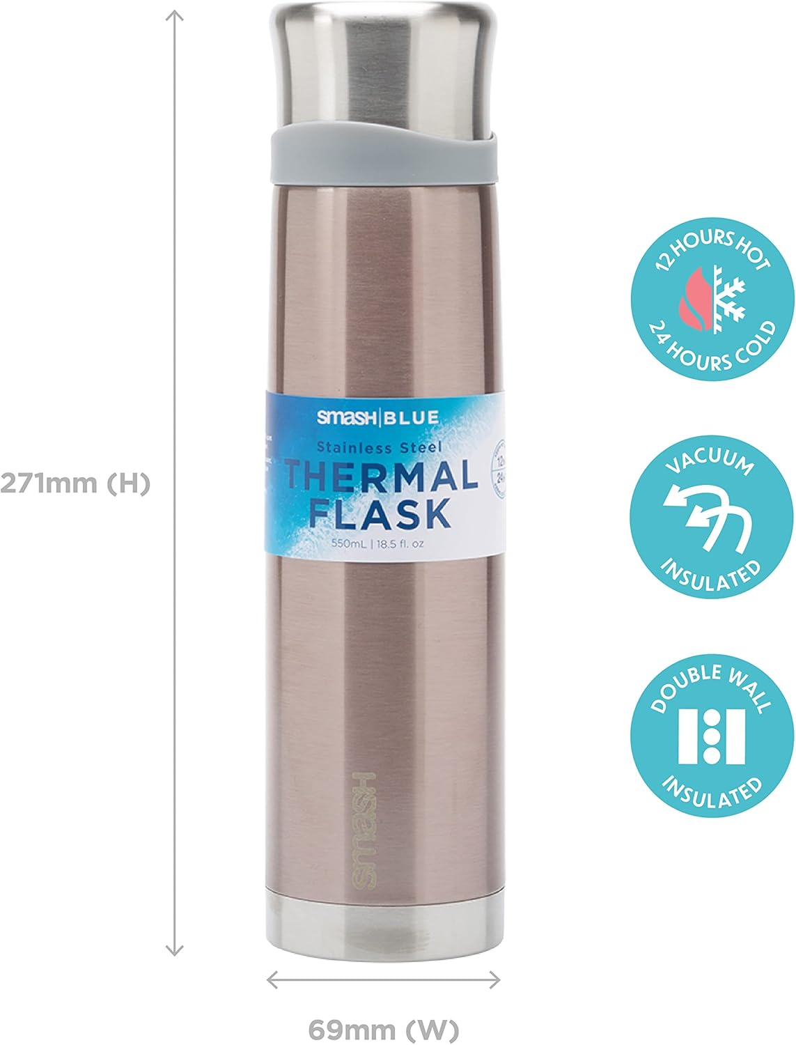 Smash Stainless Steel Vacuum Insulated Flask &ndash; 550Ml | Dual Wall, Leak-Proof & Bpa-Free | Keeps Drinks Hot or Cold | Durable Thermal Flask/Bottle for Work, School, Gym, Footy & Outdoors