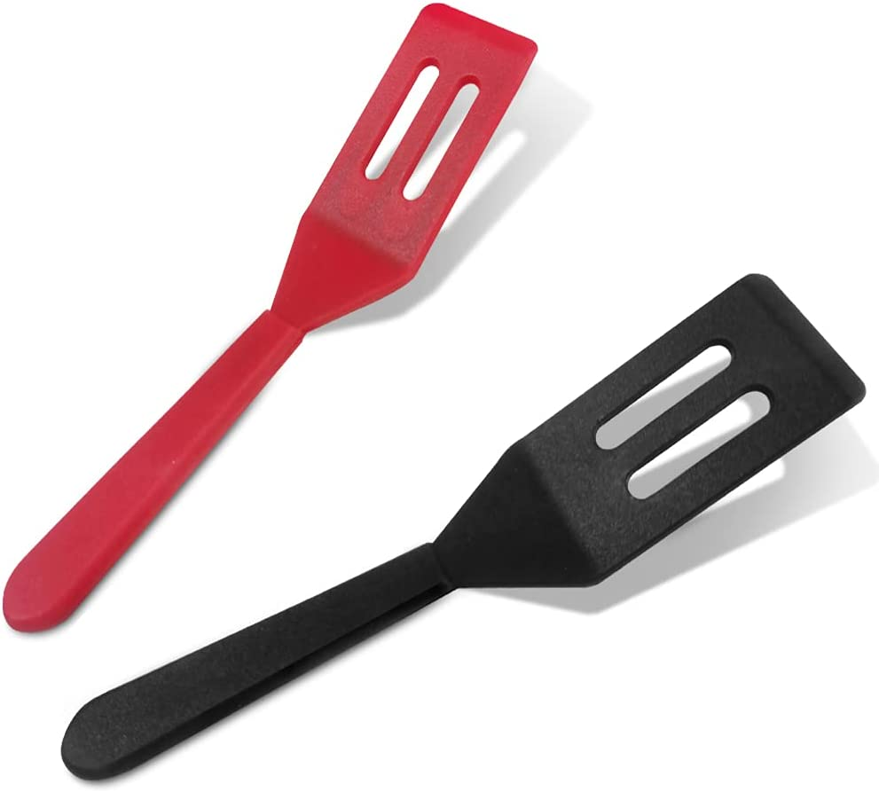 DLAND Mini Silicone Spatula 2-Pack - Nonstick, Heat-Resistant Flexible Cookie Spatula for Baking, Flipping Eggs, Small Pans, Dishwasher Safe (Red & Black) image number 2