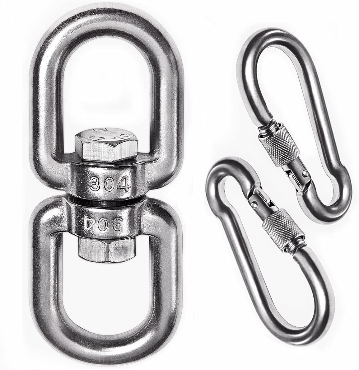 2+1 Heavy Duty 304 Stainless Steel Swivel Ring Double Ended Swivel Eye Hook with SUS304 Snap Hooks for Web Tree Swing, Therapy Swing, Aerial Dance, Swing Spinner Hanger, Reliable and Safe (M6) image number 5