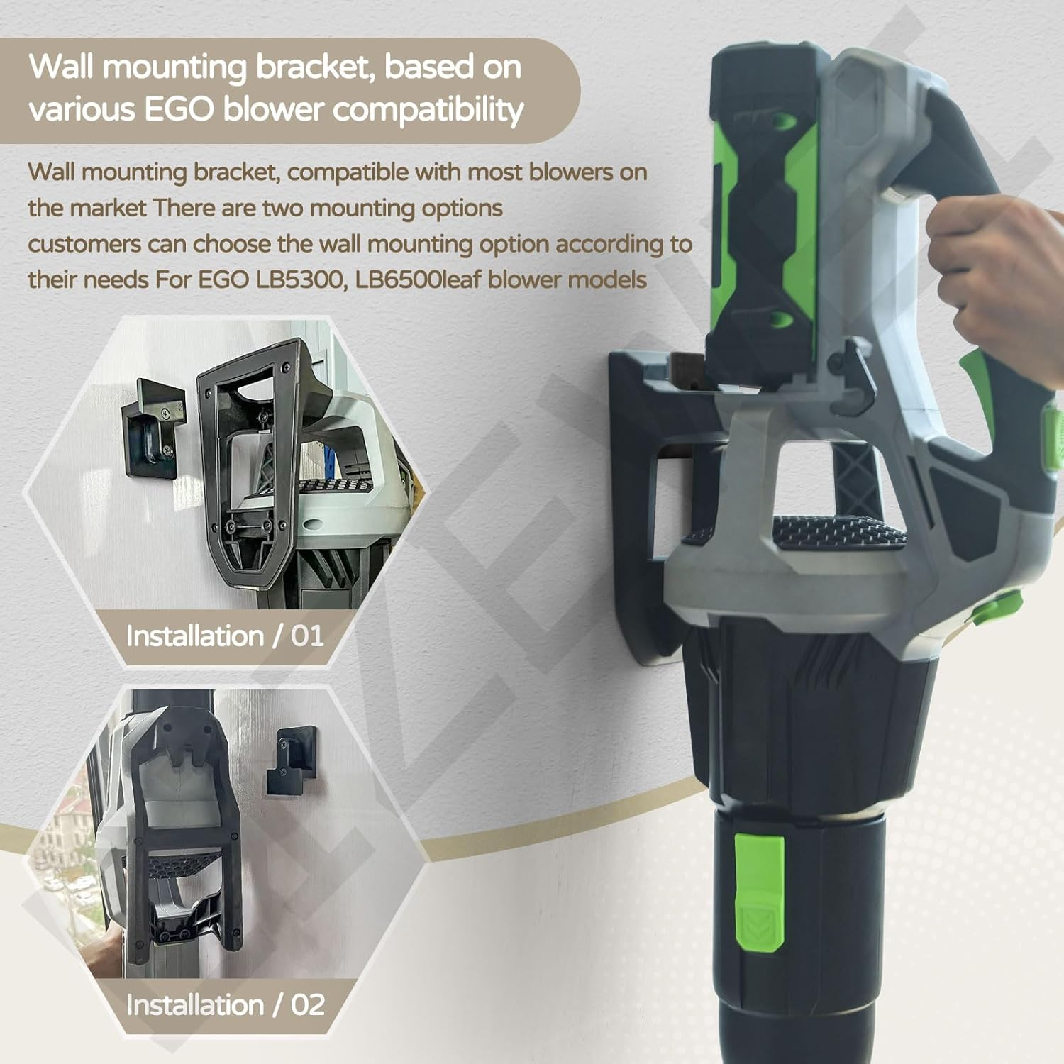 Car Drying Nozzle for EGO Power+ Leaf Blowers 530 575 580 615 650 765, Contain 1 Blower Wall Mount & 2 Mounts Battery Holders & Install Screw & Green Soft Silicone Band - 8 Inch