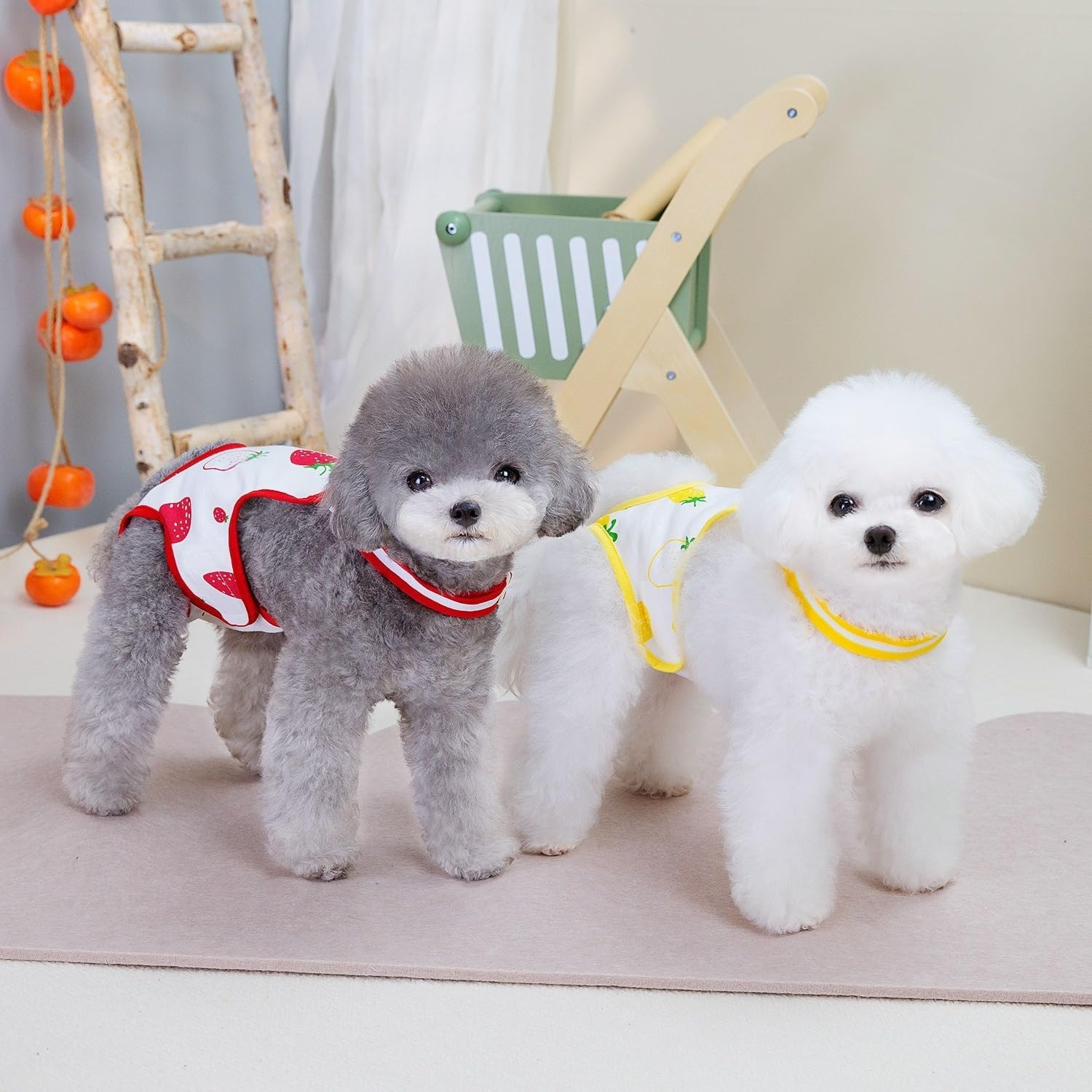 Dog Diapers Female Washable Sanitary Pantie with Adjustable Suspender, Reusable Doggie Period Panties, Pet Underwear Diaper Jumpsuits for Male Dogs in Heat, Puppy Diapers (Red Strawberry, Large) image number 4