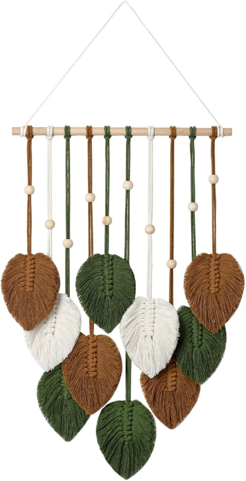 Betylifoy Macrame Wall Hanging Boho Wall Decor Macrame Tapestry Handmade Woven Leaves Tapestry Wall Art Decor Chic Home Decor for Nursery Bedroom Living Room (Beige)
