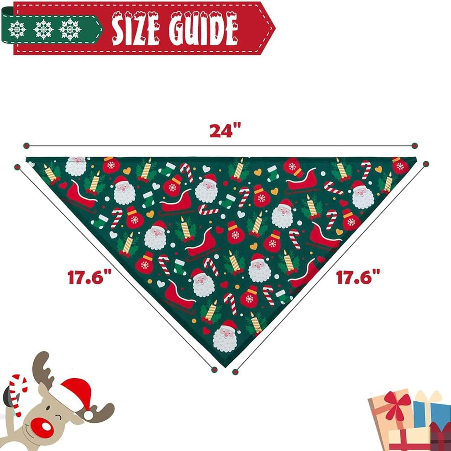 SCENEREAL Christmas Dog Bandana 4 Pack - Soft and Breathable Pet Triangle Scarf Bibs, Full of Chirstmas Element Patterns, for Dogs and Cats image number 5
