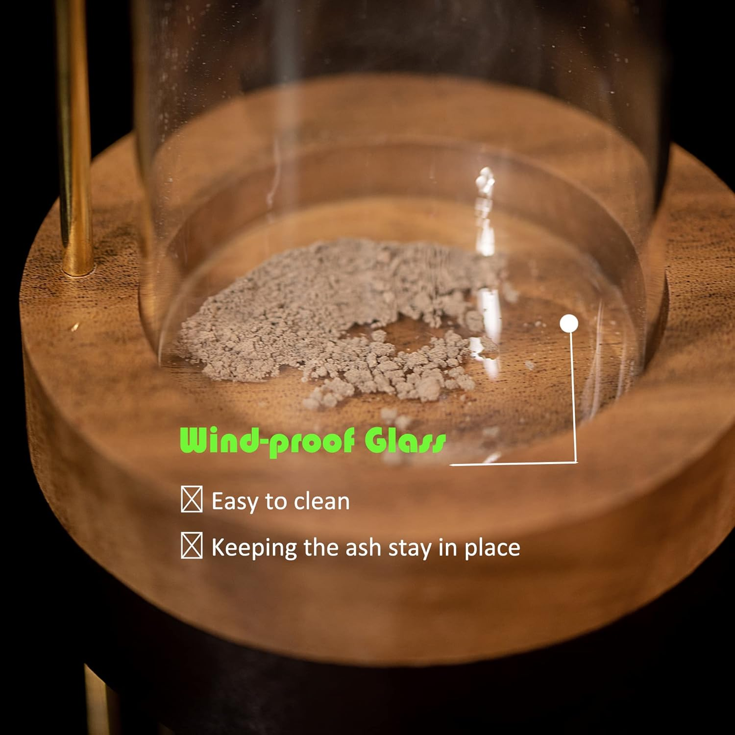 IMEEA Incense Holder for Sticks Wooden Incense Burner with Glass Ash Catcher & Brass Incense Stick Holder for Home Decor Yoga Spa Meditation (Round) image number 4