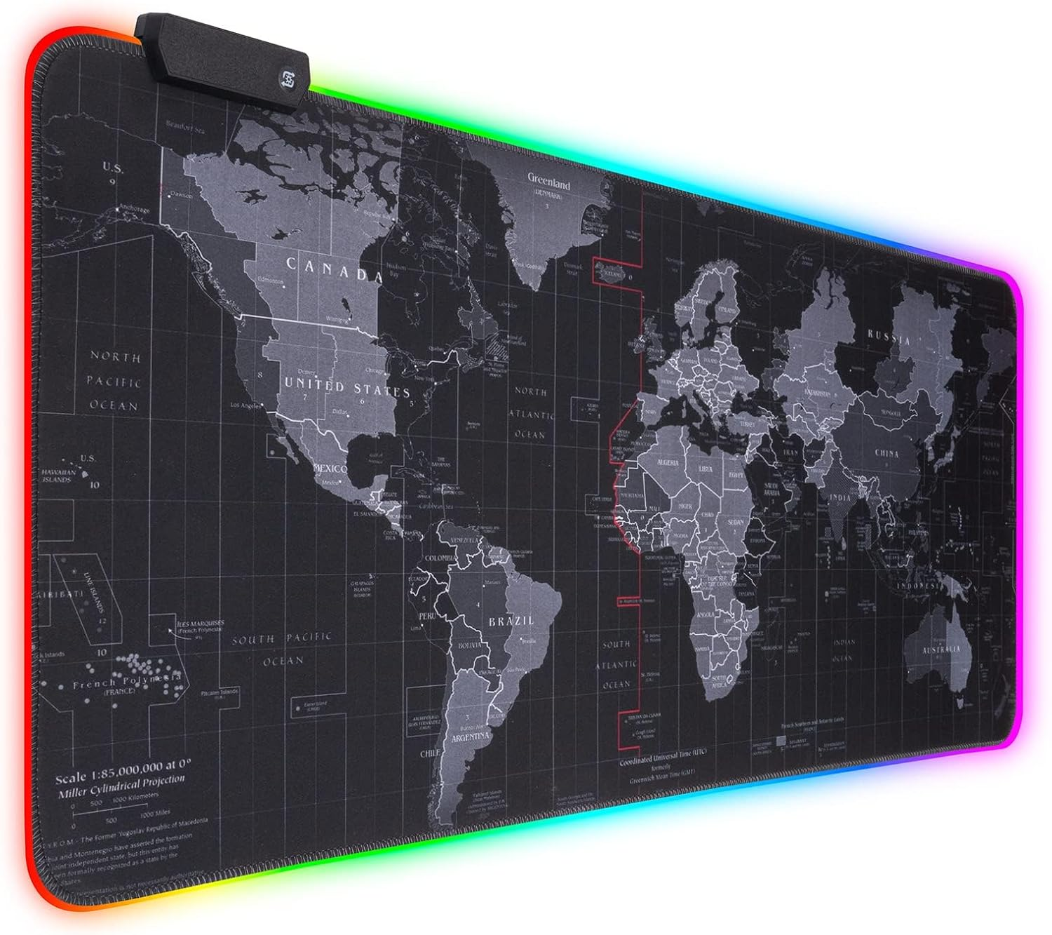 RGB Mouse Pad, Large XXL 80 X 30Cm, World Map, Polyurethane & Rubber, Gaming & Office, LED Lights, Non-Slip Base, Edge Stitching, Plug & Play Memory Function image number 1