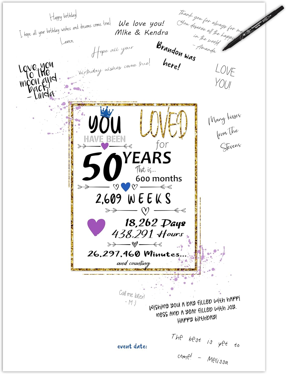 50Th Birthday Party Guest Book Poster - Table Centerpiece Decoration Banner for Women or Men Turning 50 Year Old - Sweet Guest Book Alternative - Size A3 Art Anniversary Keepsake Sign for Wishes image number 4