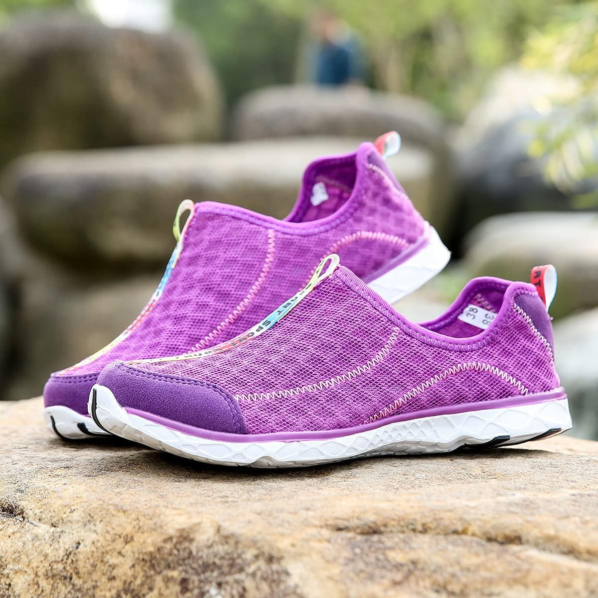 OYUEGE Womens Quick Drying Water Shoes for Beach Water Sports Light Soft Nonslip Walking Beach Running Shoes (Grey 27.0 Cm) image number 3