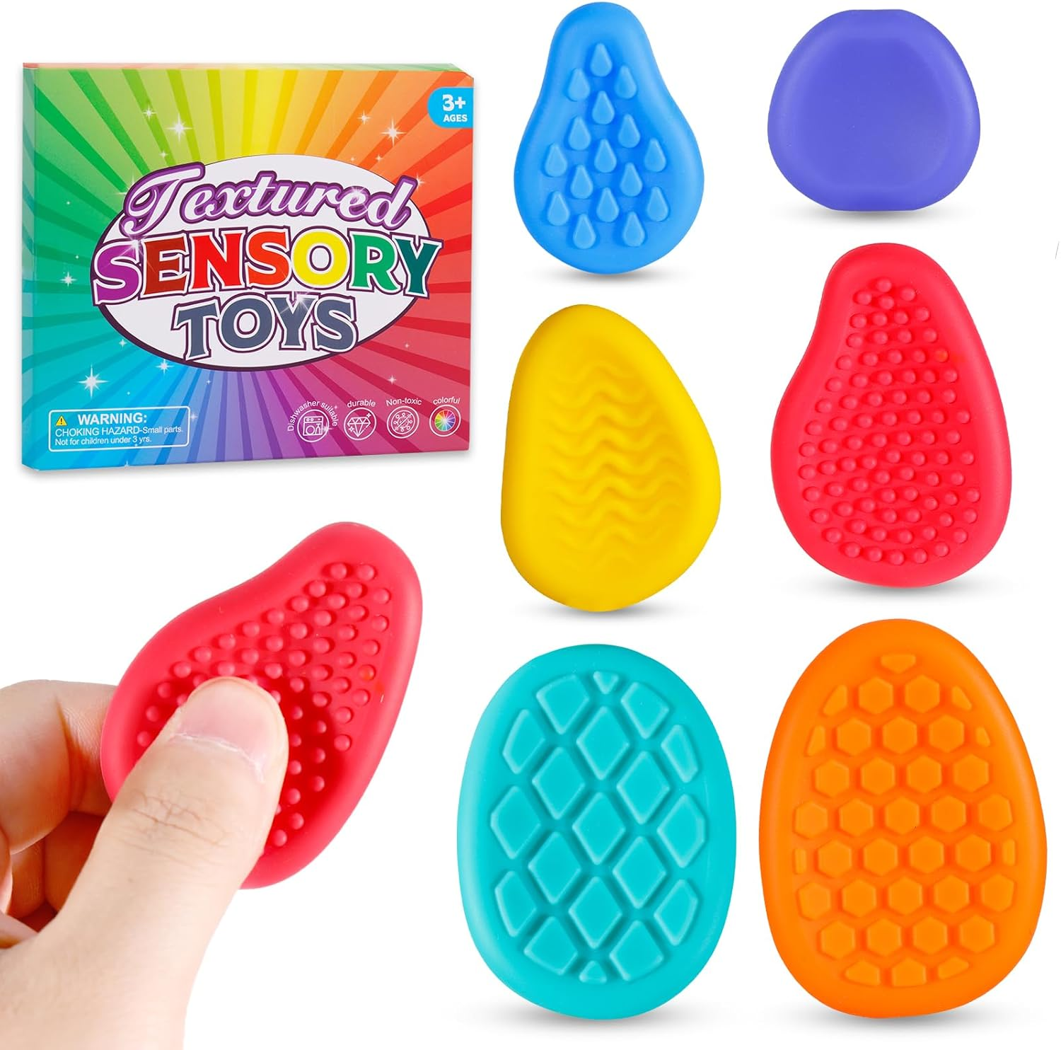 Sensory Fidget Toys for Kids Adults 6 PC Textured Soft Worry Stone Toy for Autism ADHD Teens Calm down Quiet Anxiety Fidgets Stress Toys for Students Anxiety Relief