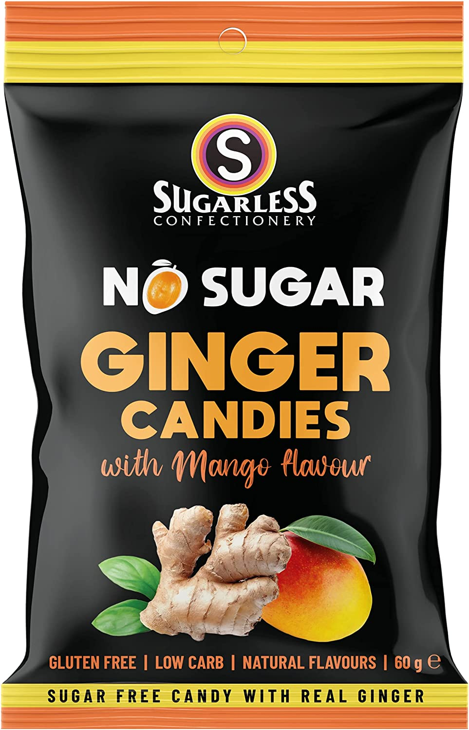 Sugarless Confectionery Sugar Free Ginger Candies with Mango Flavour 60G image number 3