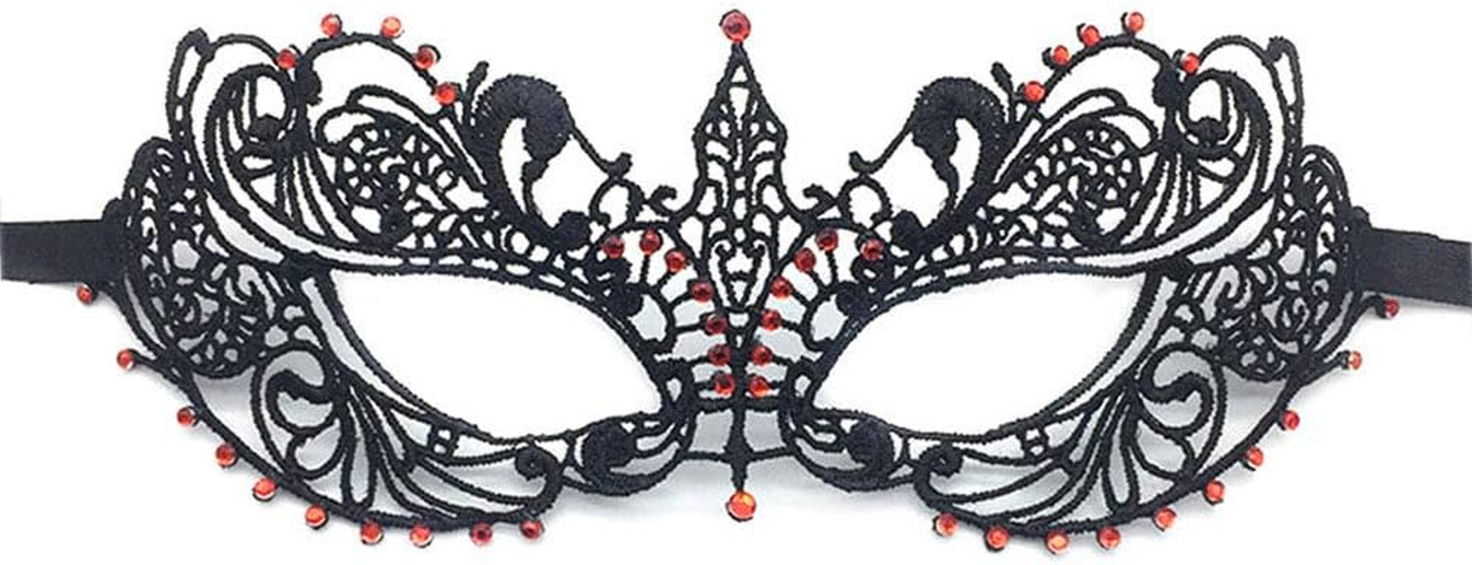 Imapo Masquerade Mask with Red Shiny Rhinestones, Sexy Mardi Gras Masks for Women Lady, Christmas Cosplay Venetian Party Prom Ball Lace Eye Masks - Black image number 4