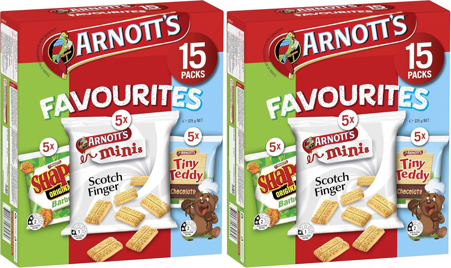 Arnott'S Favourites BBQ Shapes Scotch Finger and Tiny Teddy Chocolate Multipack 15 Pack 375G image number 4