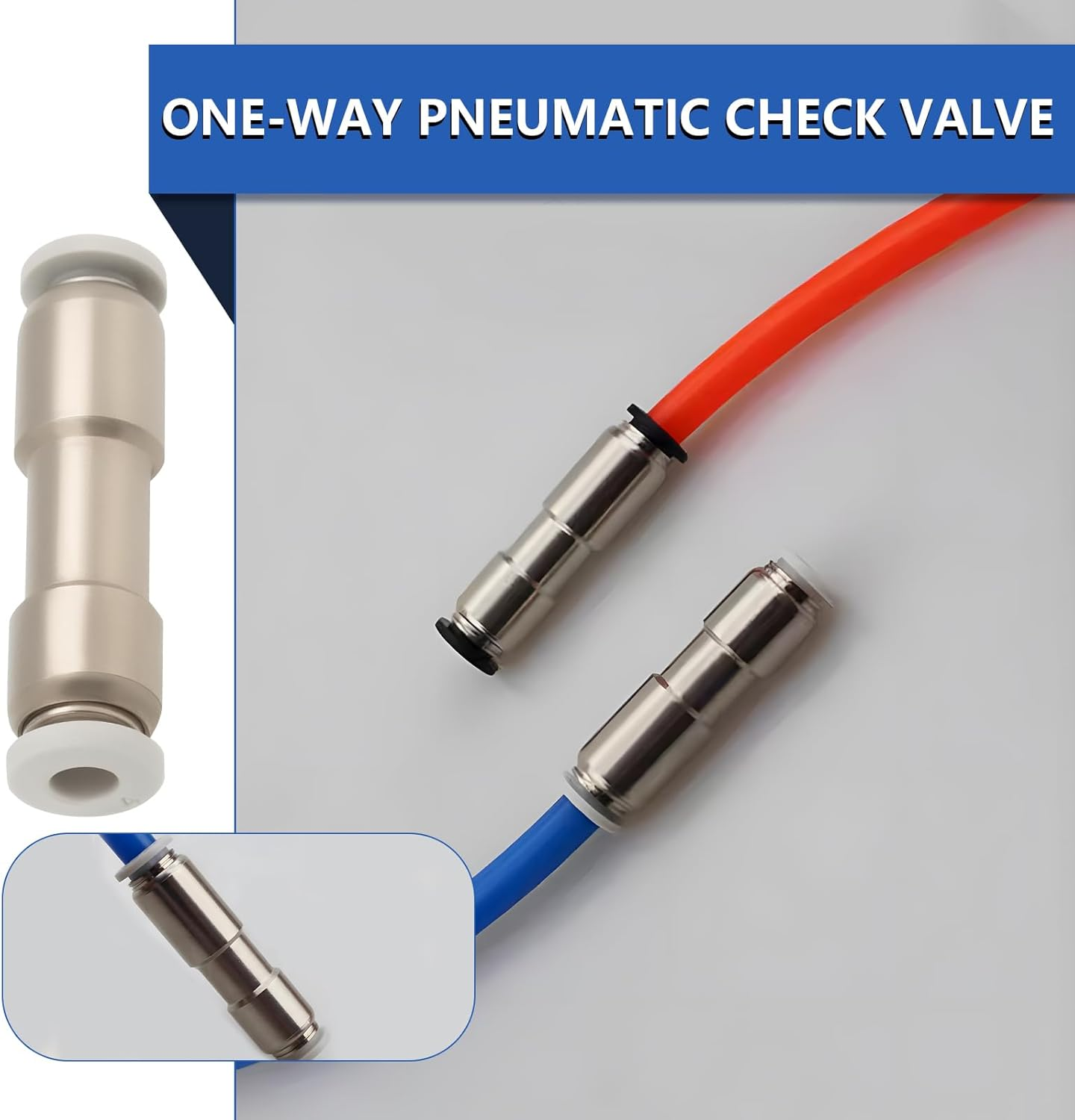 Emsea 2PCS Pneumatic One-Way Check Valve Inner Diameter 4Mm 9.9X39.2Mm Nickel-Plated Brass Compressed Air Connector for Vacuum Air Compressor Pump image number 6